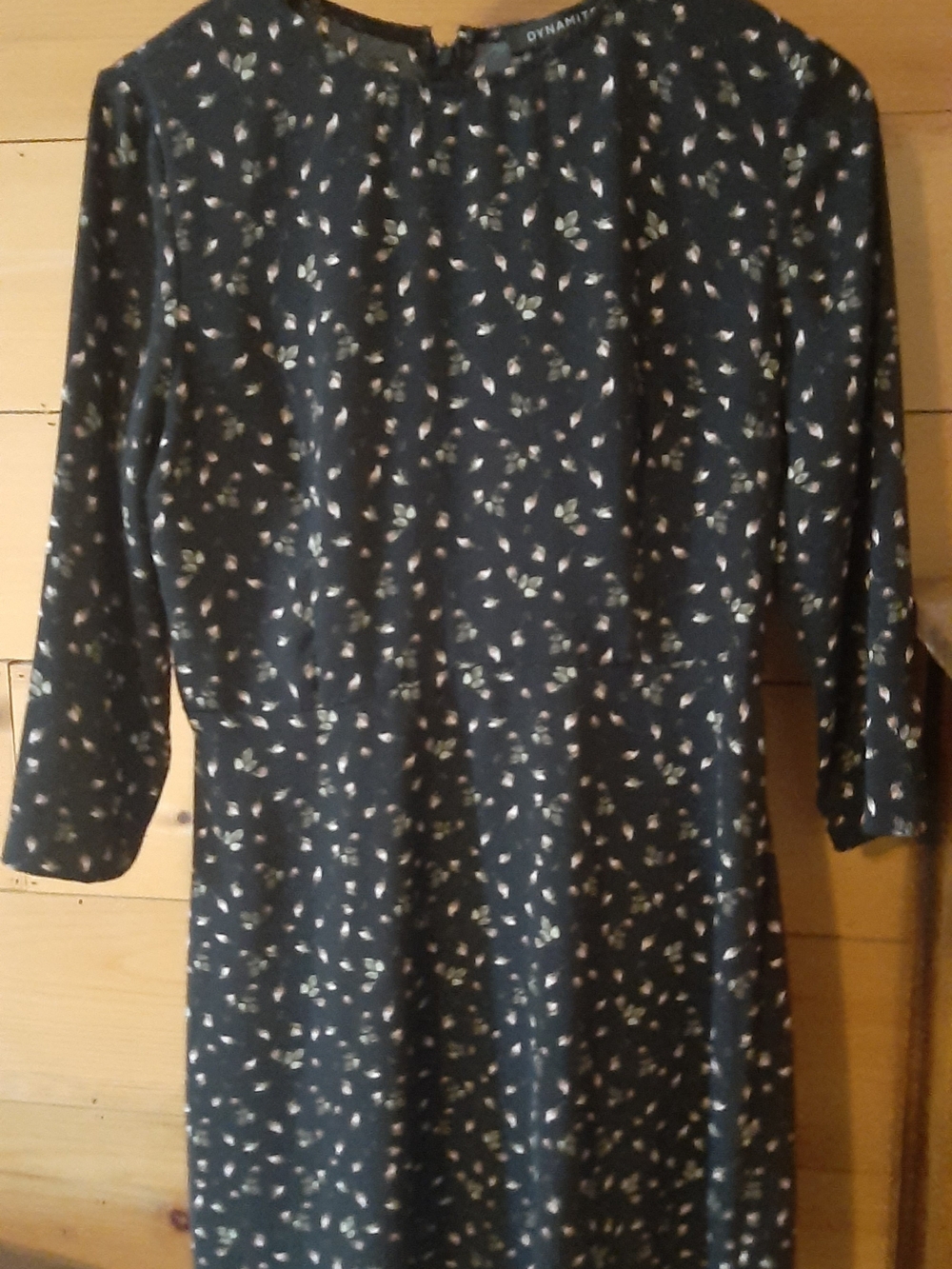 Dynamite Black Midi Dress with Cream and Pale Green Floral Print